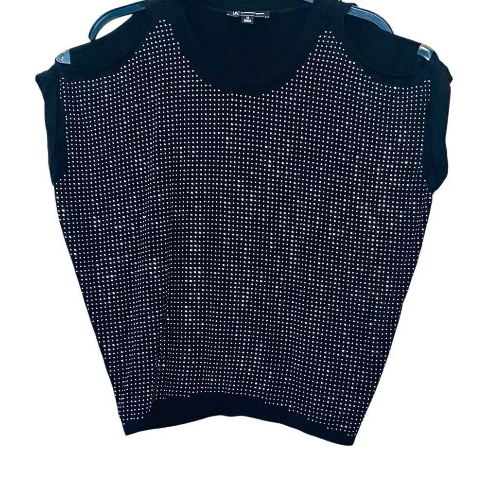 INC International Concepts Studded Dolman Cold Shoulder Top Black Silver Size XS